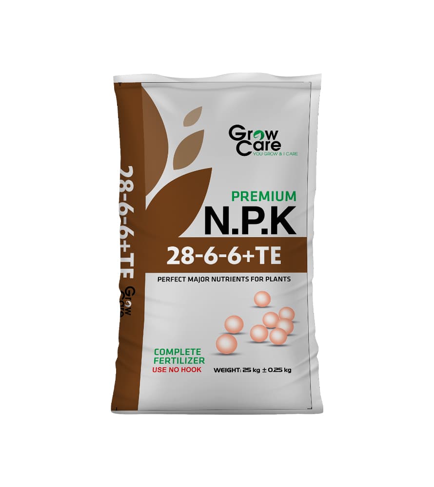 Bao phân bón NPK 28-6-6+TE Grow Care 25kg màu nâu mặt trước