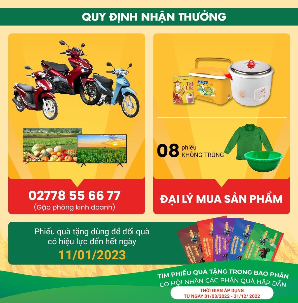 Reminder on Prize Redemption Deadlines for Farmers in Viet Nga Fertilizer's “Premium Purchase – Quality Gifts” Program