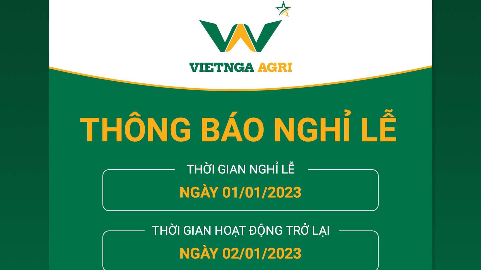 Viet Nga Fertilizer សេចក្ដីជម្រាបជូនអំពីវិស្សមកាលបុណ្យចូលឆ្នាំសកល ២០២៣