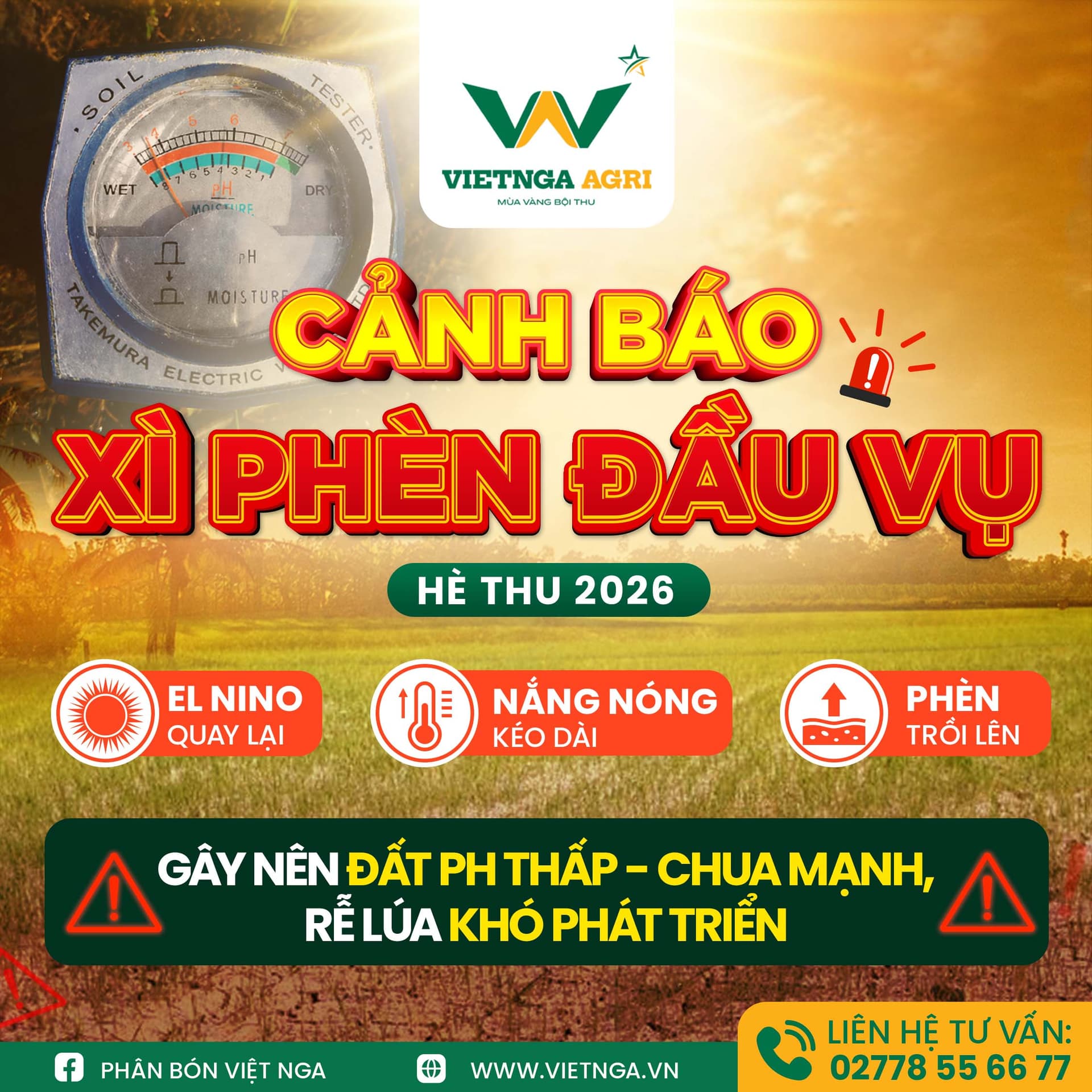 Khắc phục tình trạng xì phèn trên ruộng lúa vụ Hè Thu 2026