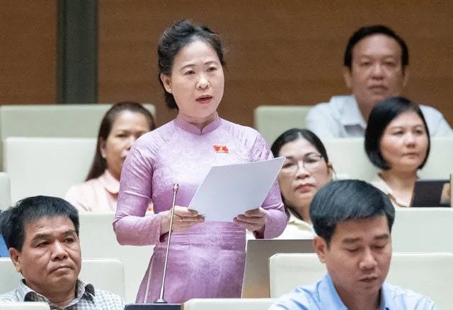 The National Assembly is considering imposing a 5% VAT on fertilizers Representative Tô Ái Vang (from Sóc Trăng province) speaks at the National Assembly.