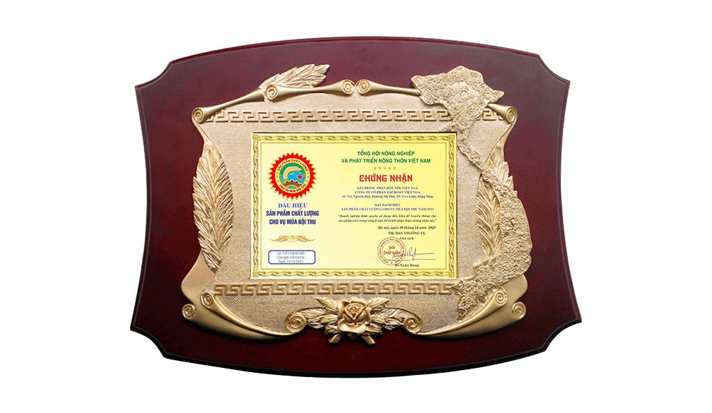 Chứng nhận danh hiệu Sản phẩm chất lượng Cho mùa bội thu 2023 (dành cho Sản phẩm Phân bón NPK Việt Nga)