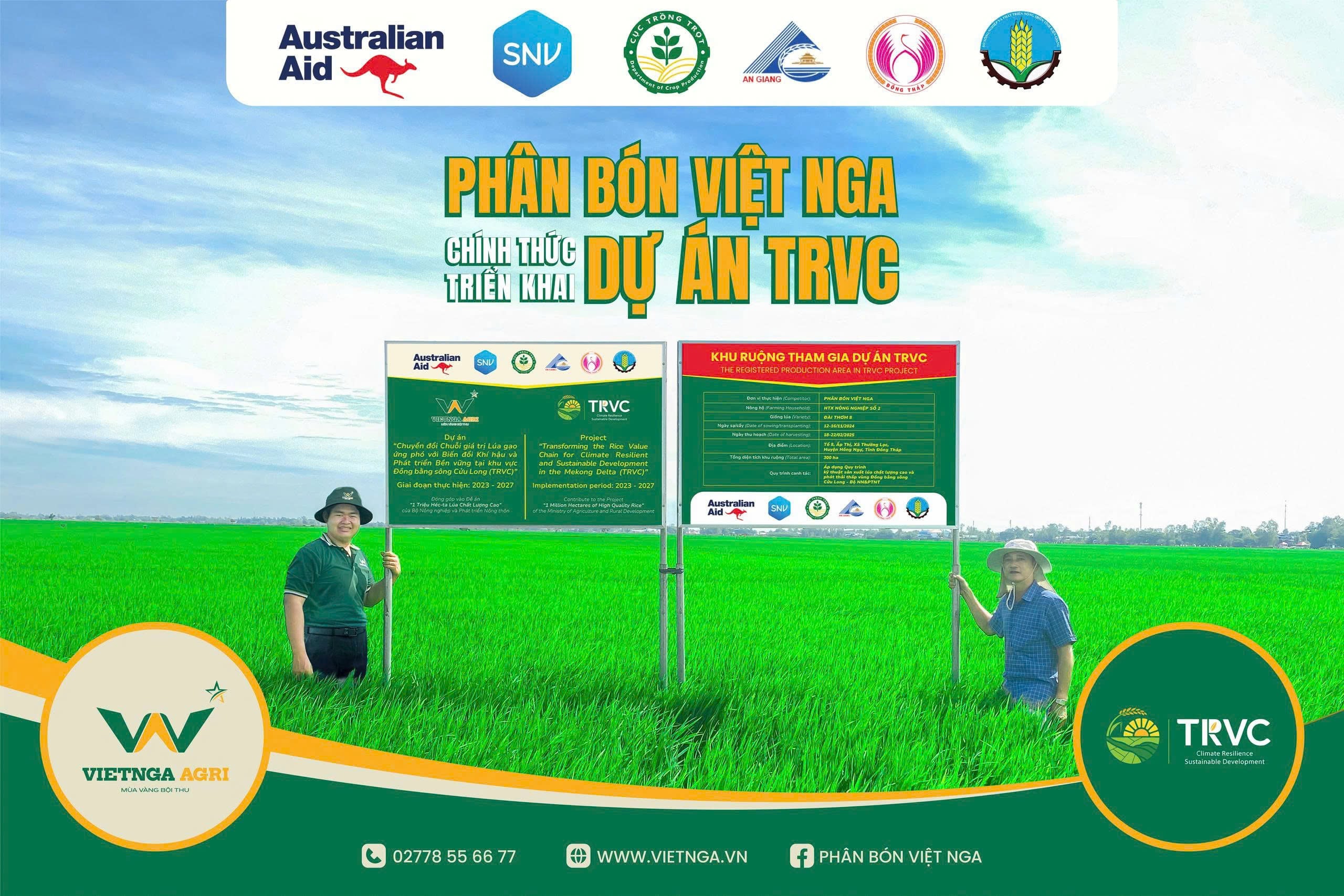 Phân Bón Việt Nga chính thức tham gia dự án “Chuyển đổi chuỗi giá trị lúa gạo ứng phó với biến đổi khí hậu và phát triển bền vững” (TRVC)