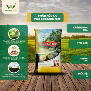 Dòng phân bón Hữu Cơ VNG Organic Rich Phân Bón Việt Nga giúp tăng hiệu quả cải tạo đất, bổ sung dinh dưỡng và hỗ trợ cây trồng phát triển bền vững.